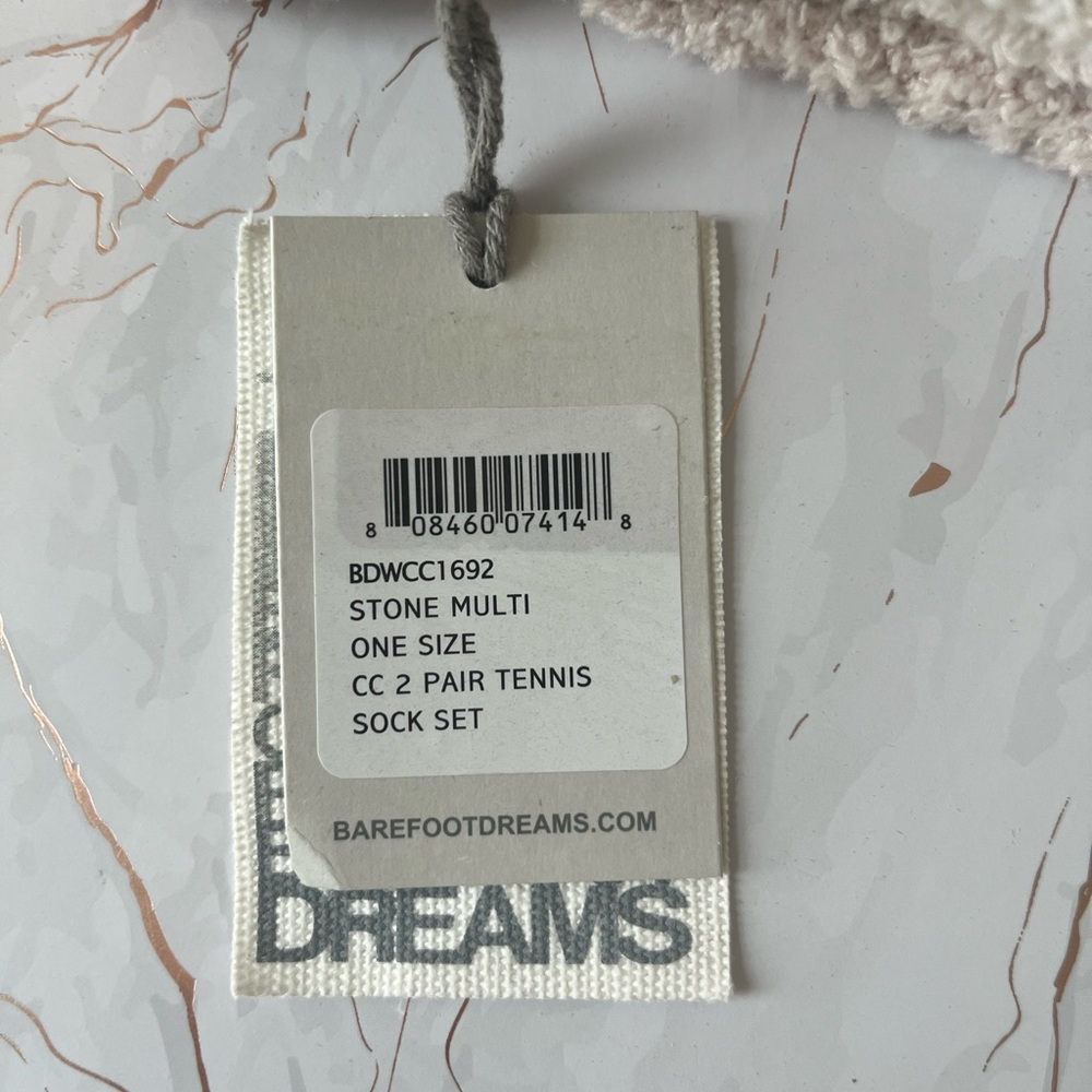 Barefoot Dreams Cosy Chic Socks. Set of 2 Pair Tennis Socks. Stone Multi. NWT - Picture 6 of 8
